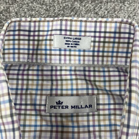 Peter Millar Dress Shirt Mens Extra Large Button Up Plaid Golf Cotton Colorful - Picture 3 of 10